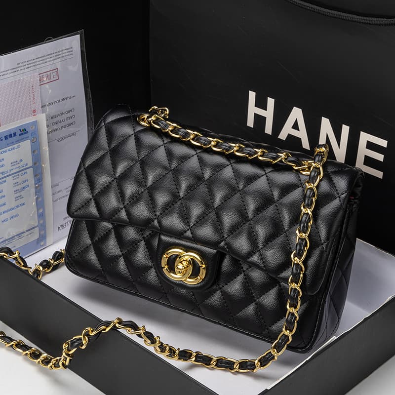 Trendy Double Ring CF Diamond Grid Chain Bag Leather Single Shoulder Crossbody Bag Underarm Bag Fashion Small Square Bag Commuter Bag