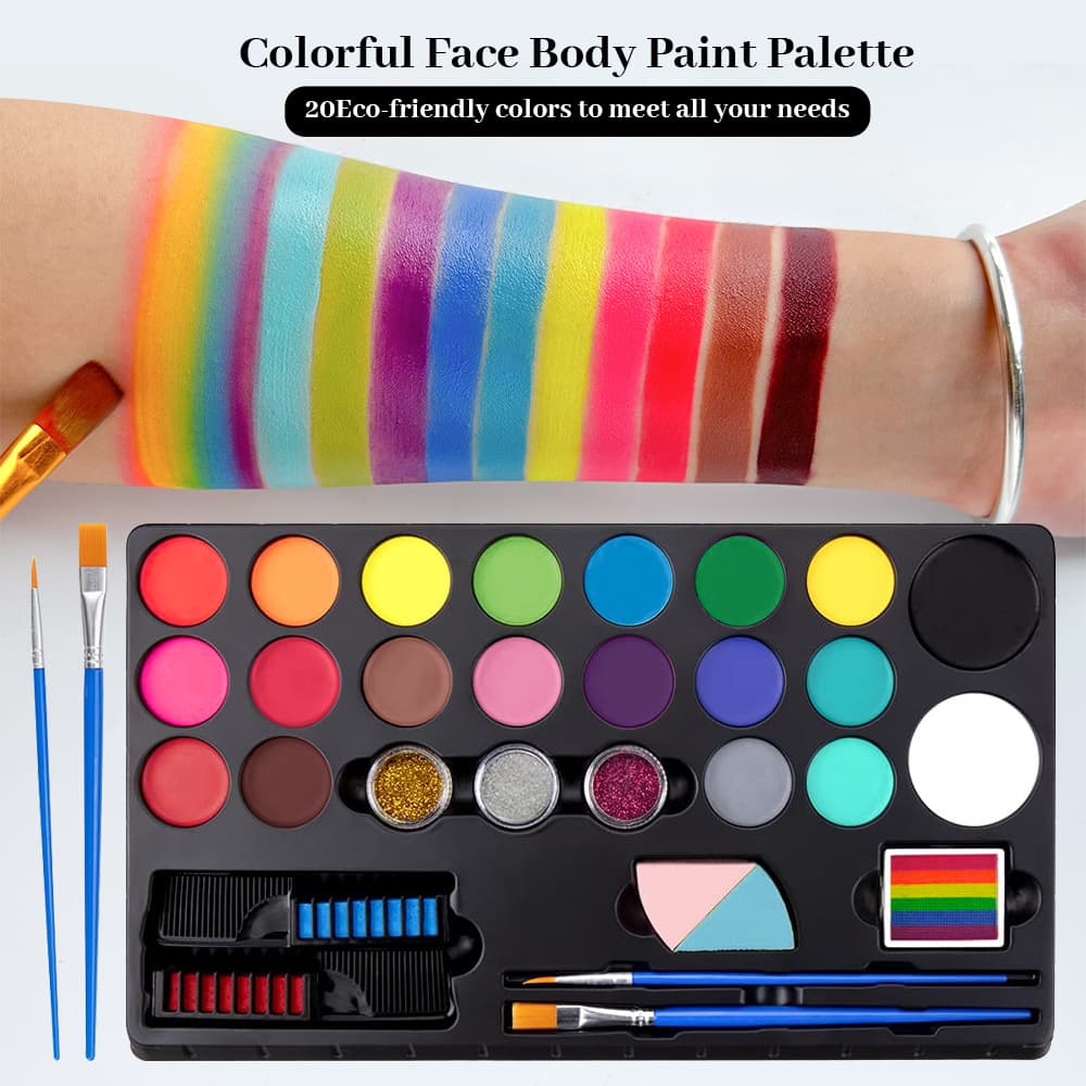 20 Color Face Paint Set for Kids, Washable with Stencils and Brushes, Complete Face Painting Tool Kit