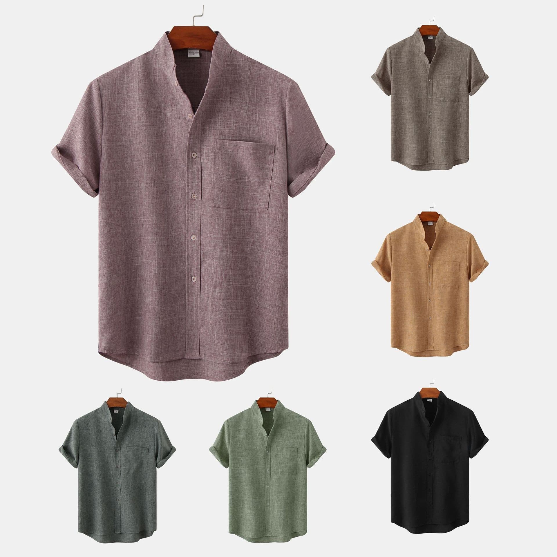 2026 Summer New Men's Wish Amazon AliExpress Hot Selling Supply Short Sleeve Solid Color Cotton and Linen Men's Shirt