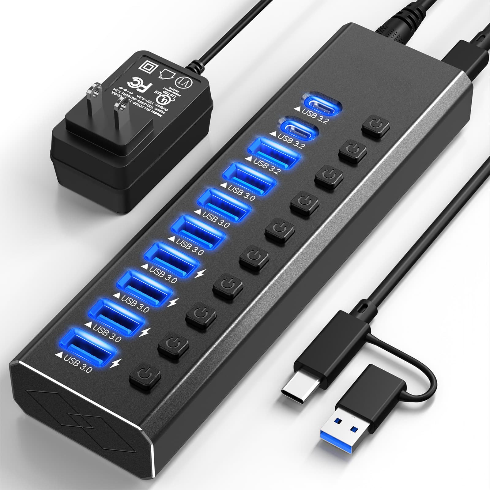 USB3.2HUB transmission charging docking station 10-port hub laptop mobile phone computer docking station with switch