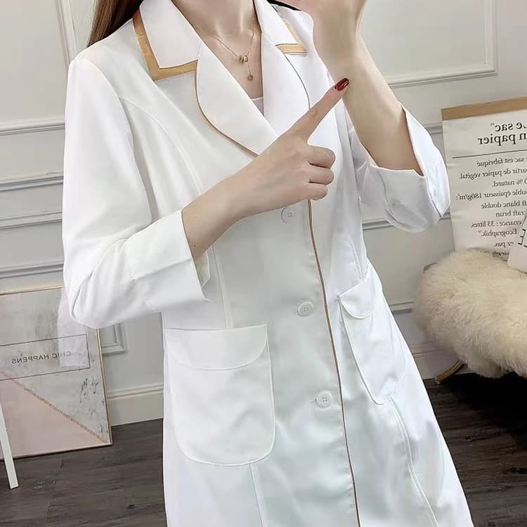 Beauty Salon Workwear Women White Coat Dental Doctor Pharmacy Long/Short Sleeve Beautician Skin Management High-Quality Thin Style