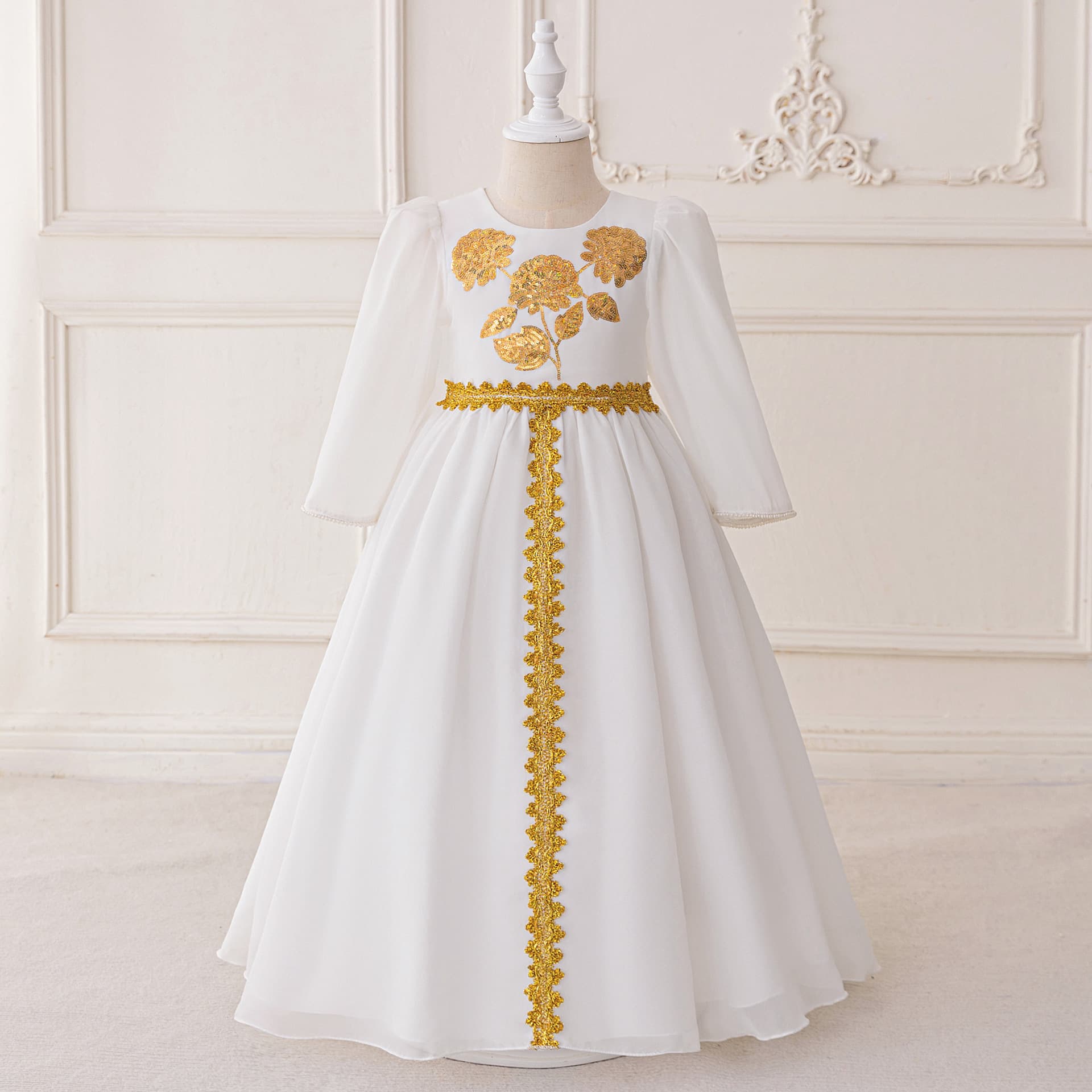 Wholesale New Foreign Trade MSL Evening Dress Long Sleeve White Puffy Formal Gown Embroidered Robe Embroidered Princess Dress
