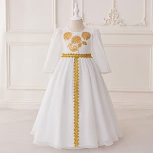 Wholesale New MSL Evening Dress Long Sleeve White Puffy Dress Embroidered Robe Embroidered Princess Dress