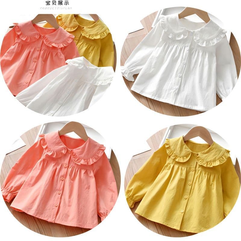 Girls' Shirt, Autumn Style, Versatile, Children's Peter Pan Collar, Long Sleeve Top, Stylish Solid Color, Cardigan, Korean Style Children's Clothing
