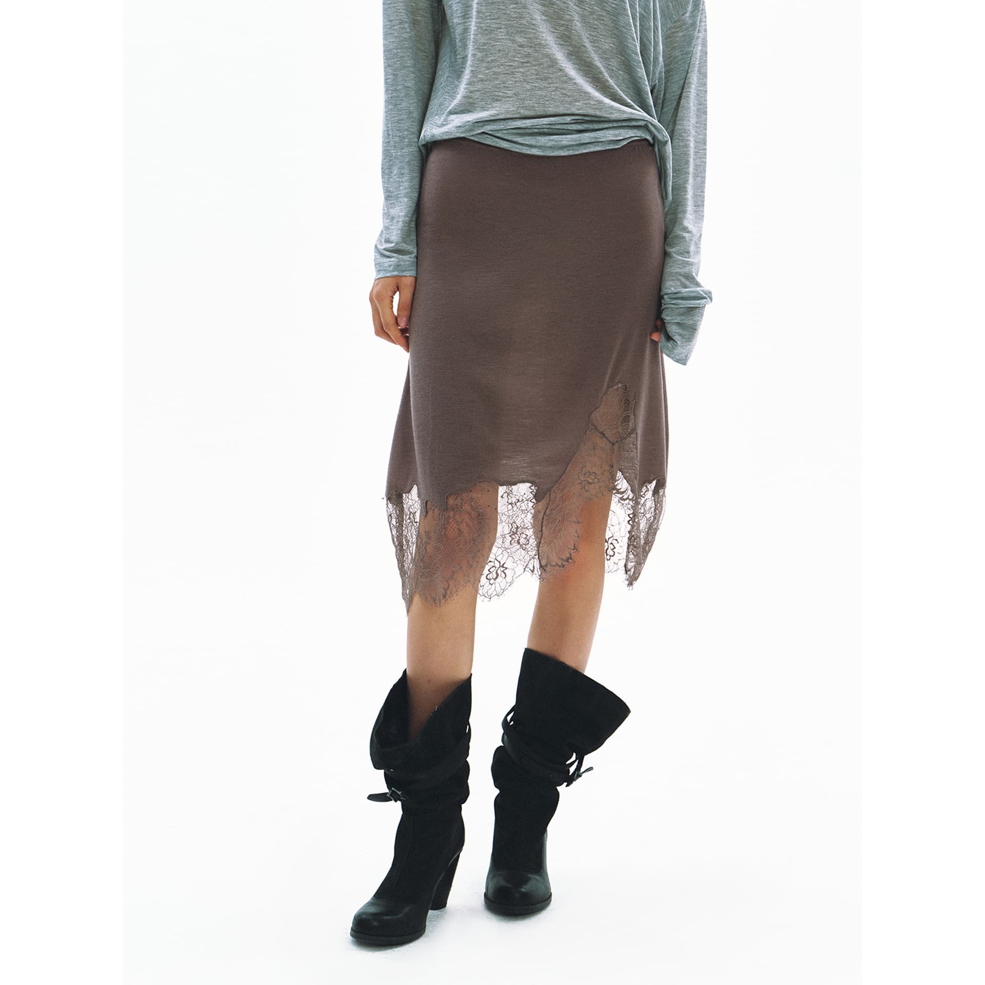 [Shishi Black Label] New Anti-Shrink Washable Pure Wool Irregular Lace Embroidered Skirt for Women V60645