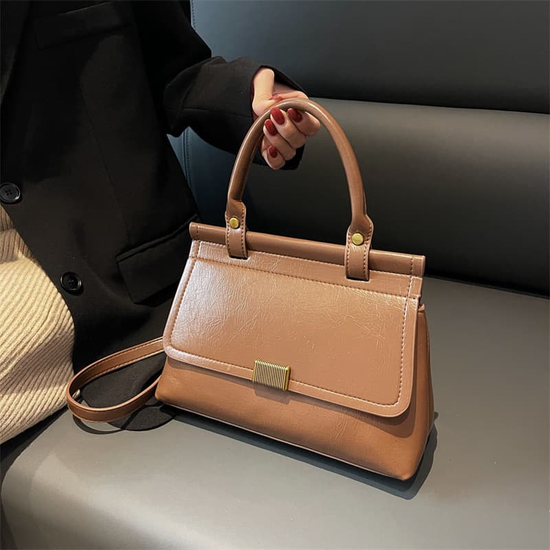 Patent Leather Women's Bag Campus University Autumn Retro Handbag Textured Shoulder Crossbody Bag Simple Stylish Baguette Bag