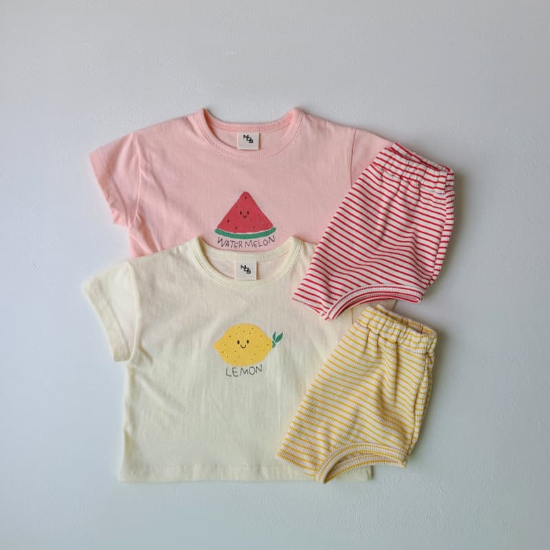 Ins Baby Korean Summer Fruit Print Short Sleeve Set, Cute Cotton Breathable T-Shirt with Diaper Cover and Shorts Two-Piece Set