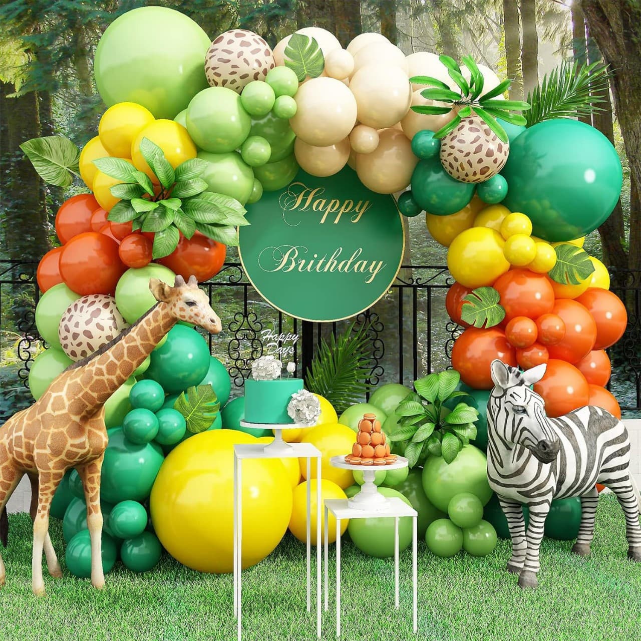 Cross Border Jungle Theme Balloon Garland Arch suit Orange Blue Green Baby Baptism Birthday Balloon Chain suit