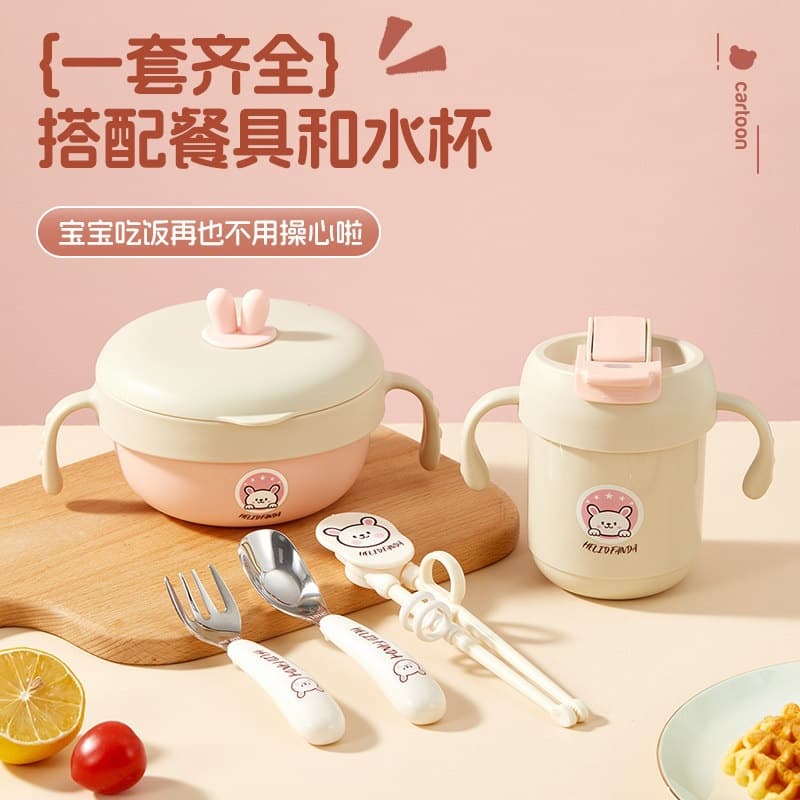 316 Stainless Steel Kids Bowl, Baby Feeding Bowl, Drop-Proof and Heat-Resistant, Baby Food Bowl Set with Spoon and Chopsticks