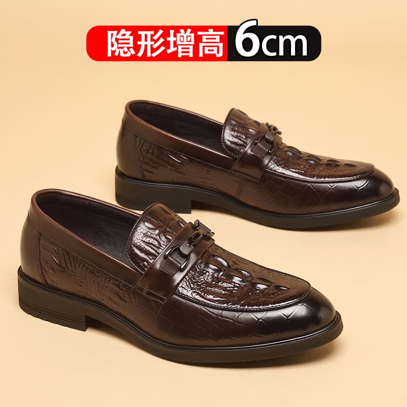 Crocodile Grain Top Layer Leather Height Increasing Loafers for Men 6cm Dress Shoes Business Formal Driving Slip-On Loafers