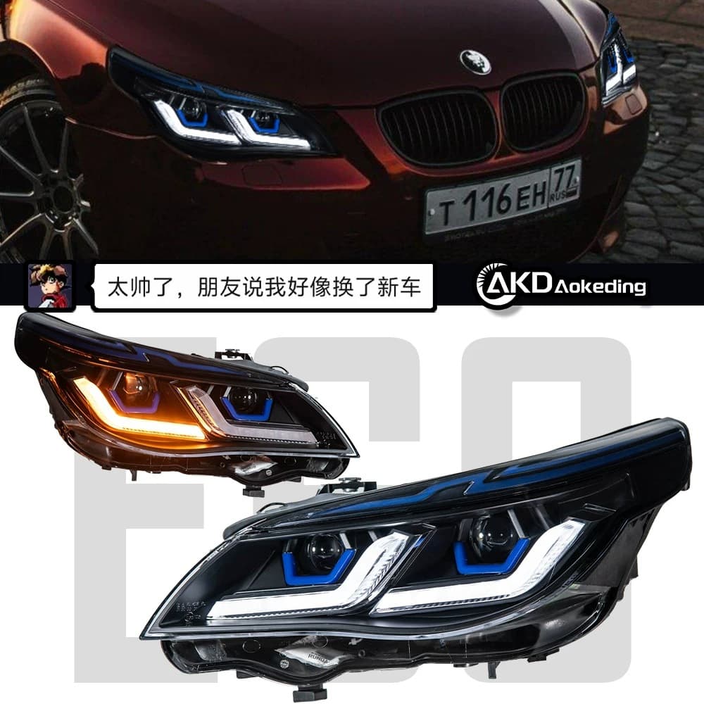 For 03-10 BMW 5 Series E60 Headlight Assembly Blue Eyebrow Thunder Edition LED Daytime Running Turn Signal Light