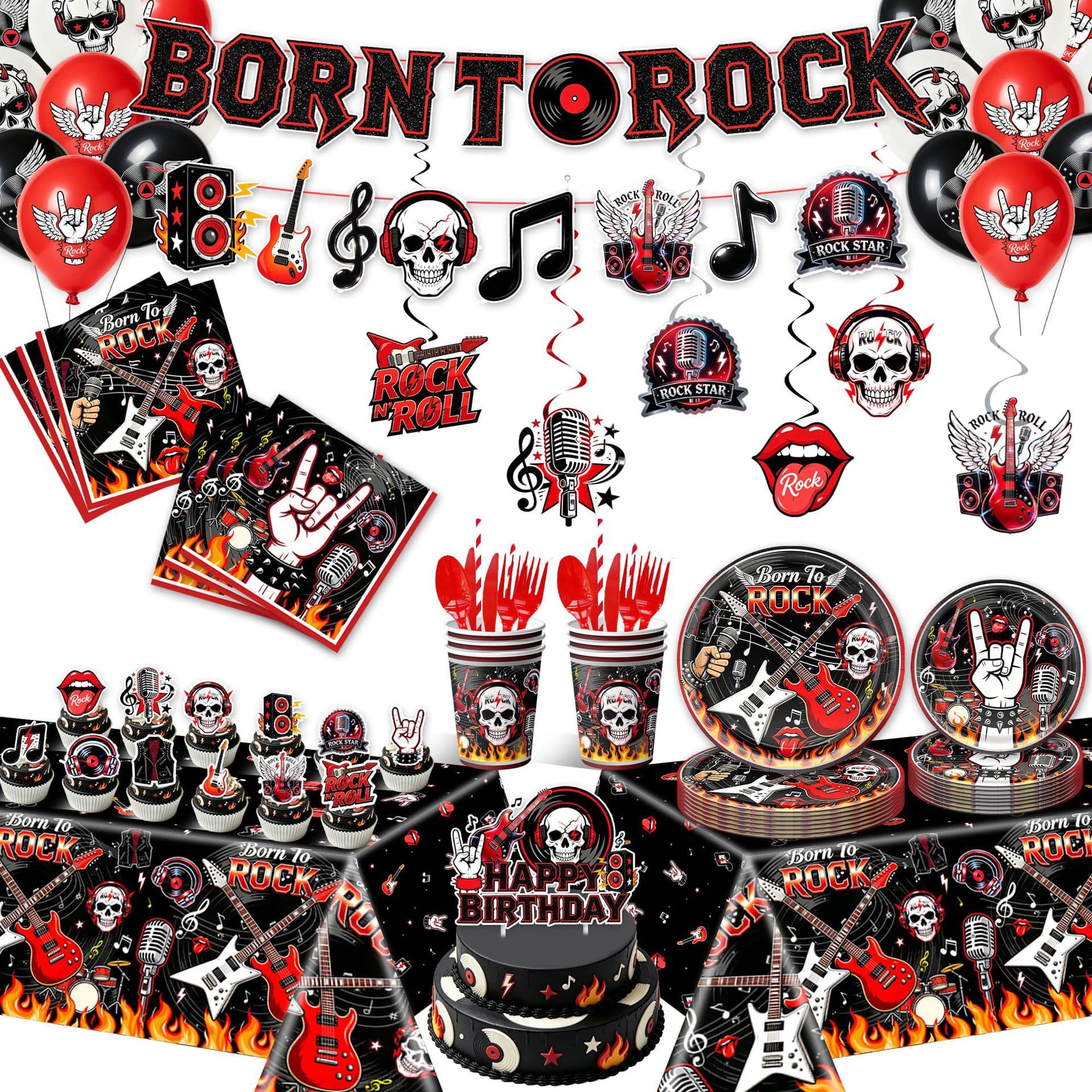Amazon New Skull Rock Concert Theme Kids Birthday Party Decoration Paper Plates Cups Napkins Set