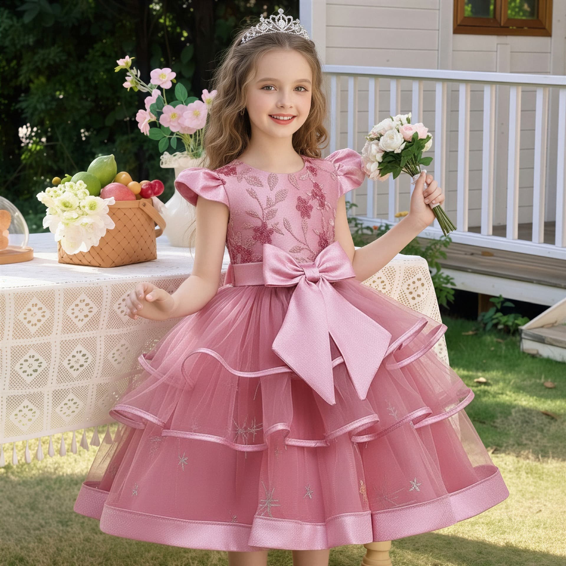 New Cross-Border Children's Dress Girl Catwalk Gown Flower Girl Wedding Dress Tutu Performance Costume Children
