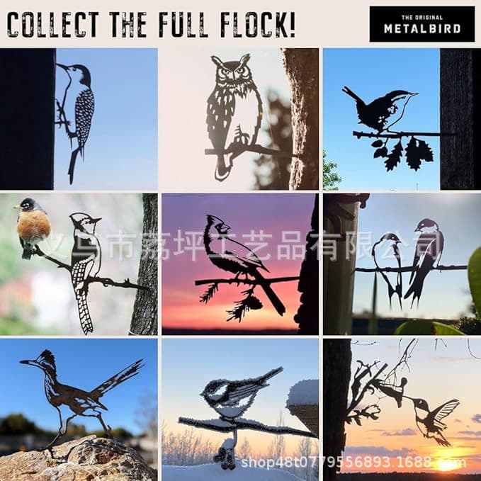Cross-border Independent Station Ground Insert Metal Garden Iron Art Elf Chicken Hummingbird Owl Bird Animal Plug-in Decoration