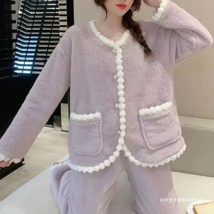 2025 New Style Pajamas for Women, Can Be Worn Outerwear, Autumn/Winter, Chanel Style, Coral Fleece, Thickened and Fleece-Lined, Loose-fitting Home Wear