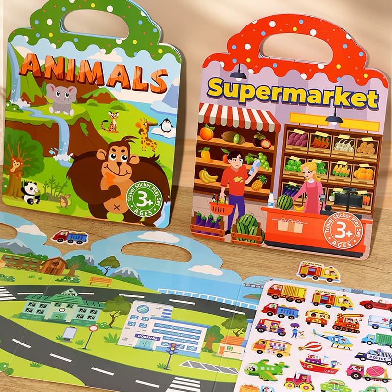 Cross-border source jelly sticker quiet book DIY fun children's scrapbook scene sticker 3-6 years educational toy