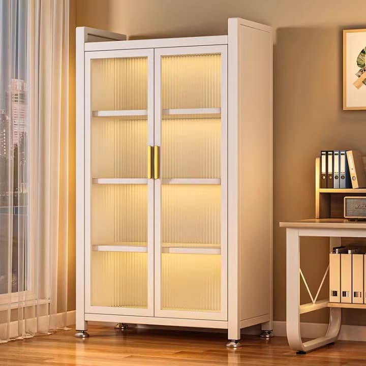Home double-door steel bookcase bookshelf, multi-functional adjustable layer height, integrated floor-standing dust-proof storage cabinet