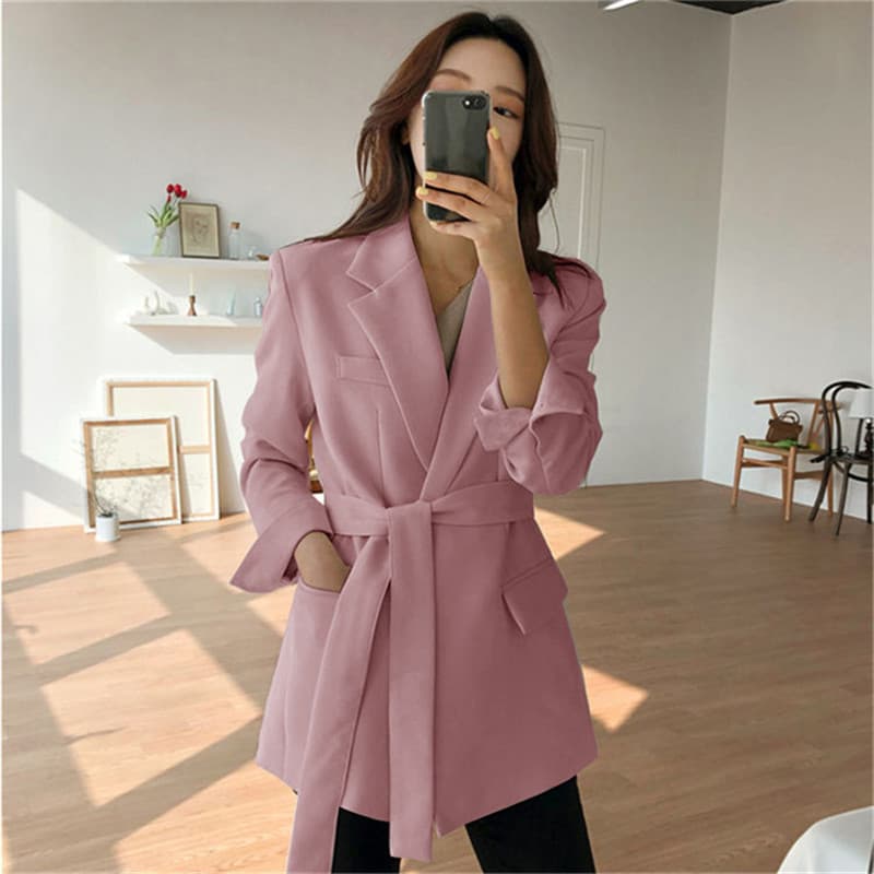 Pink Blazer for Women 2025 Spring Autumn New Korean Style Mid-Length British Casual Chic Suit Jacket