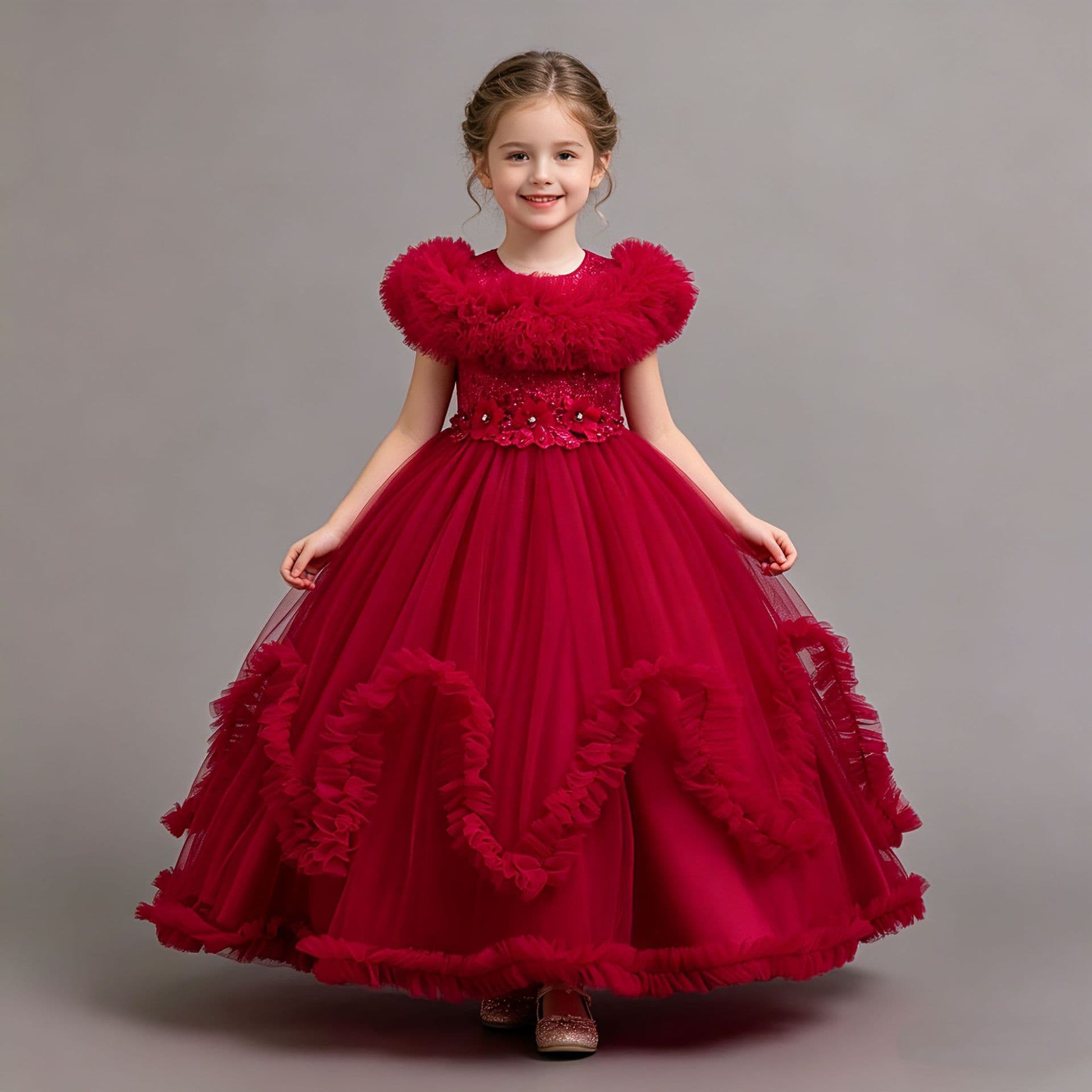 Foreign Trade Children's Princess Dress Stylish Long Tulle Puffy Dress Children's Day New Year's Party Host Girl Formal Dress Wholesale