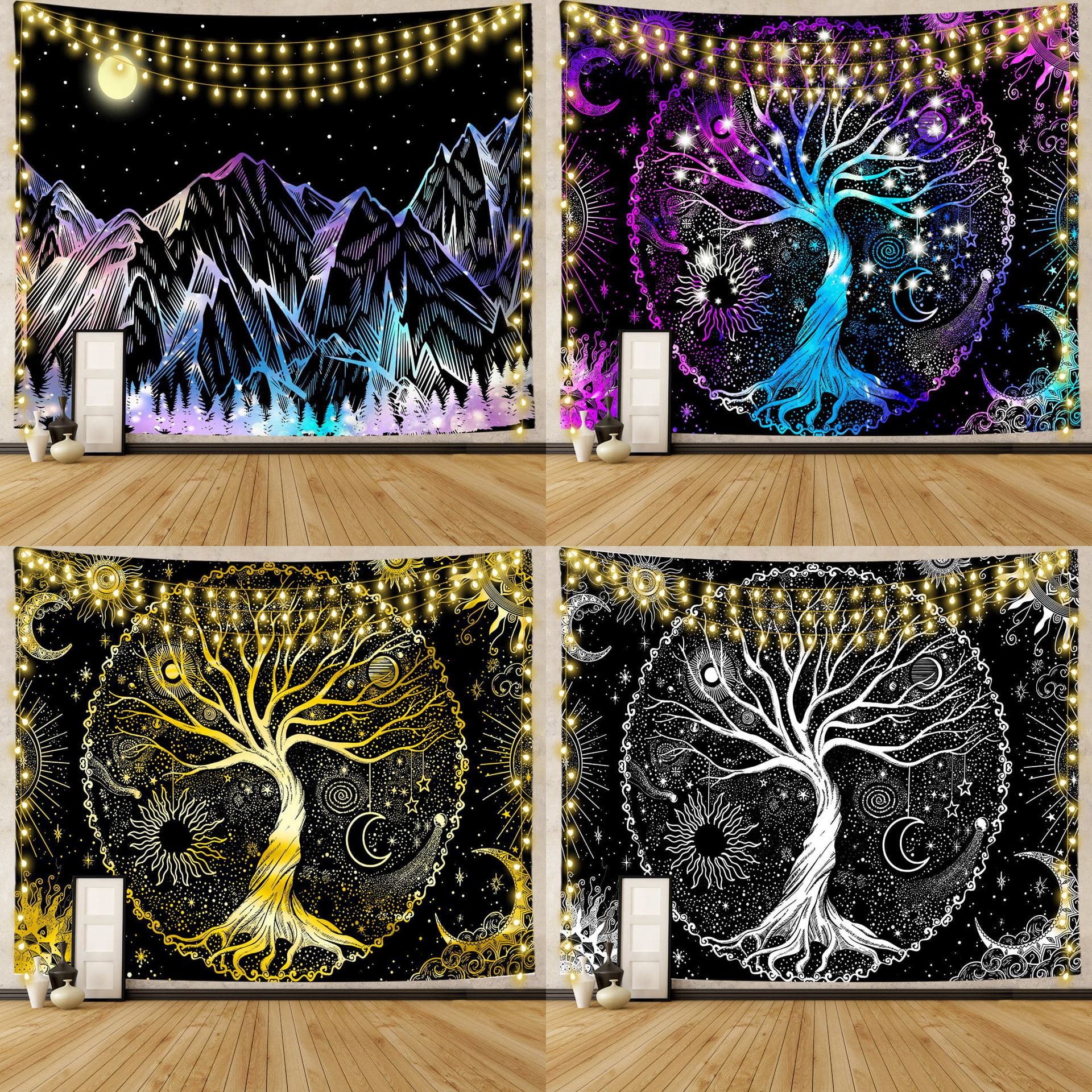 Life black light tapestry decoration cross-border fluorescent color tree of life hanging cloth light painting decorative painting popular room cross-border