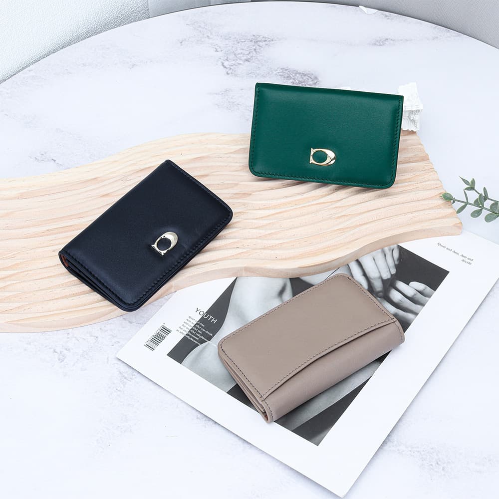 Genuine Leather Short Wallet for Women, Top Layer Cowhide Nappa Finish, Multi-Card Slot Integrated Bifold ID and Coin Wallet