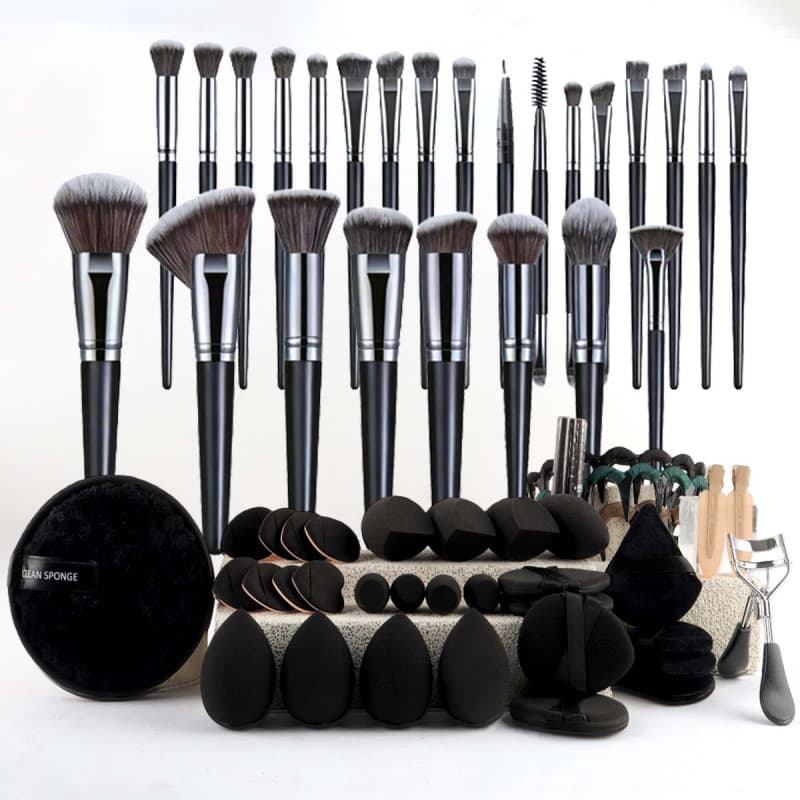 62-Piece Chanel-Style Cosmetic Bag and Brush Set, Portable Travel Wash Bag, Powder Puff, Makeup Tool Kit