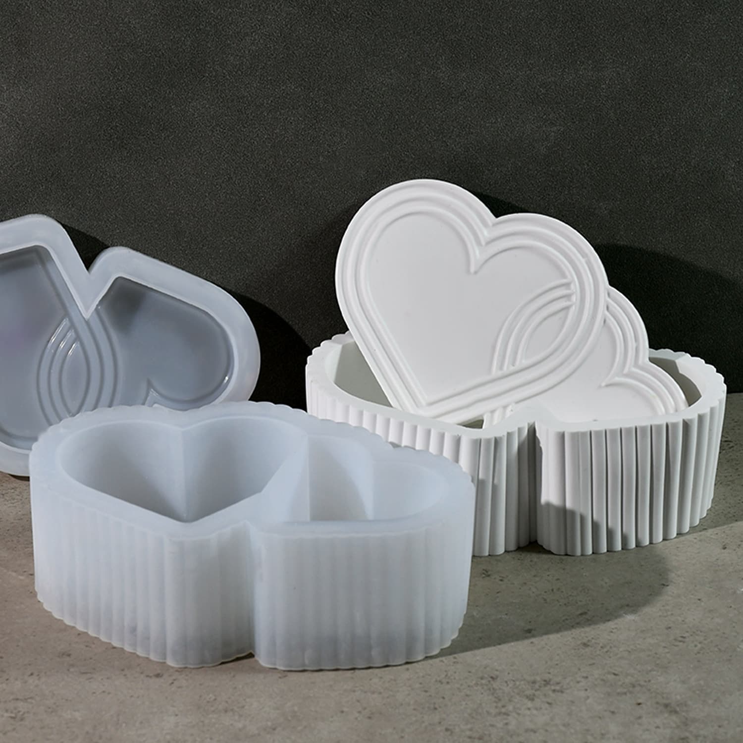 New DIY Resin Mold Striped Double Heart Storage Box Silicone Mold INS Home Storage Box Decoration Mold