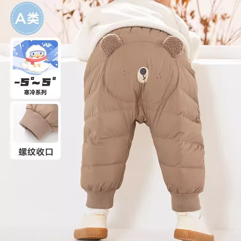 Baby down pants, thickened and warm, white duck down, high-waisted, big-bottom pants for winter, perfect for baby girls.