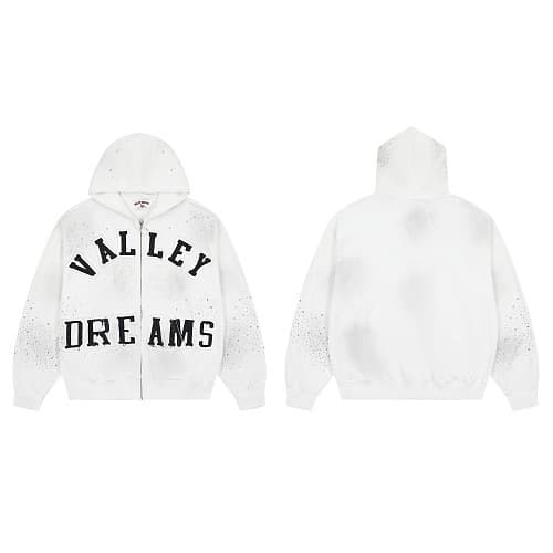 Vale Forever Blackrock Zip Up Hoodie - Trendy Washed Embroidered Distressed Hoodie Sweatshirt