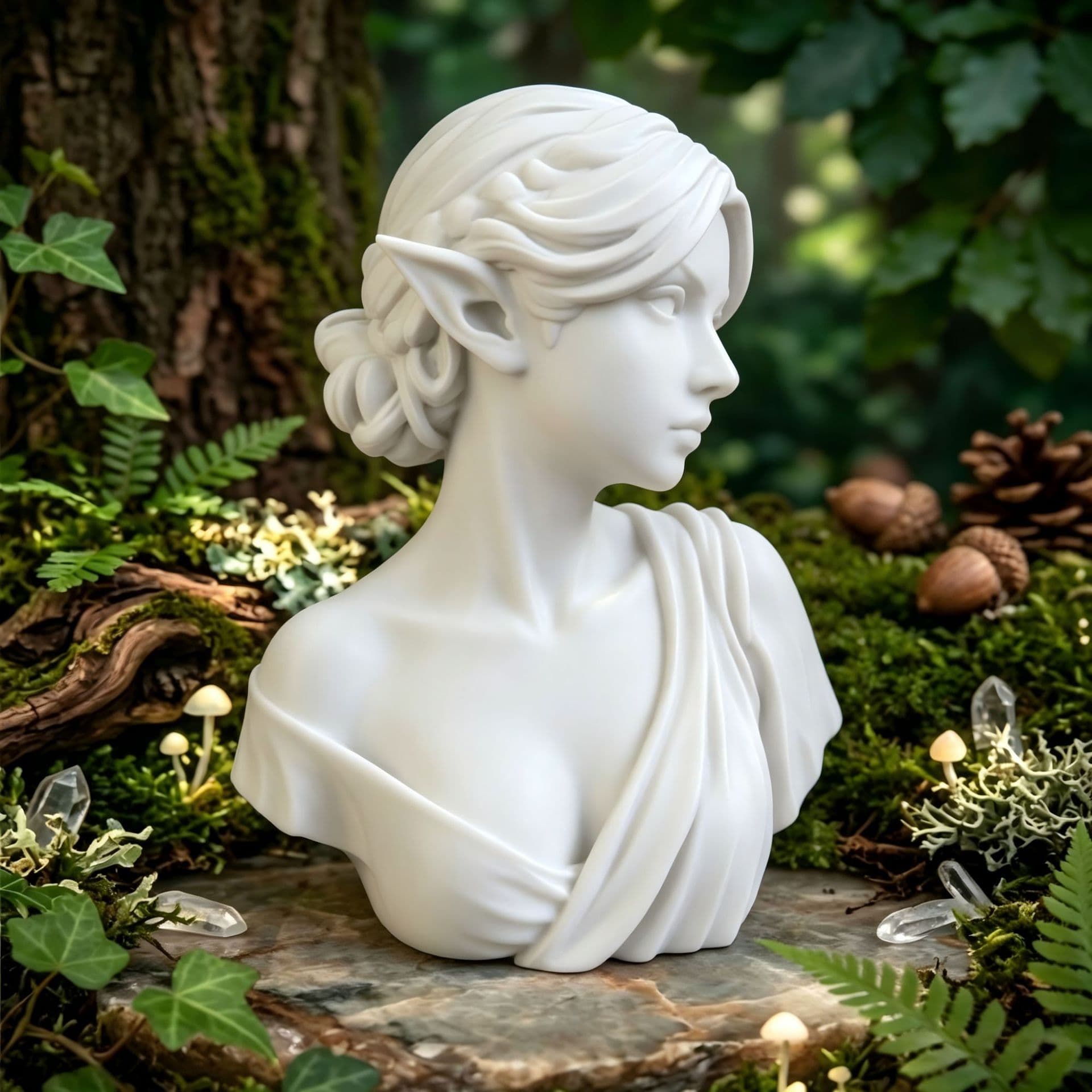 New White Elf Maiden Bust Statue Forest Literary Elf Ornament 3D Printed Elf Bust