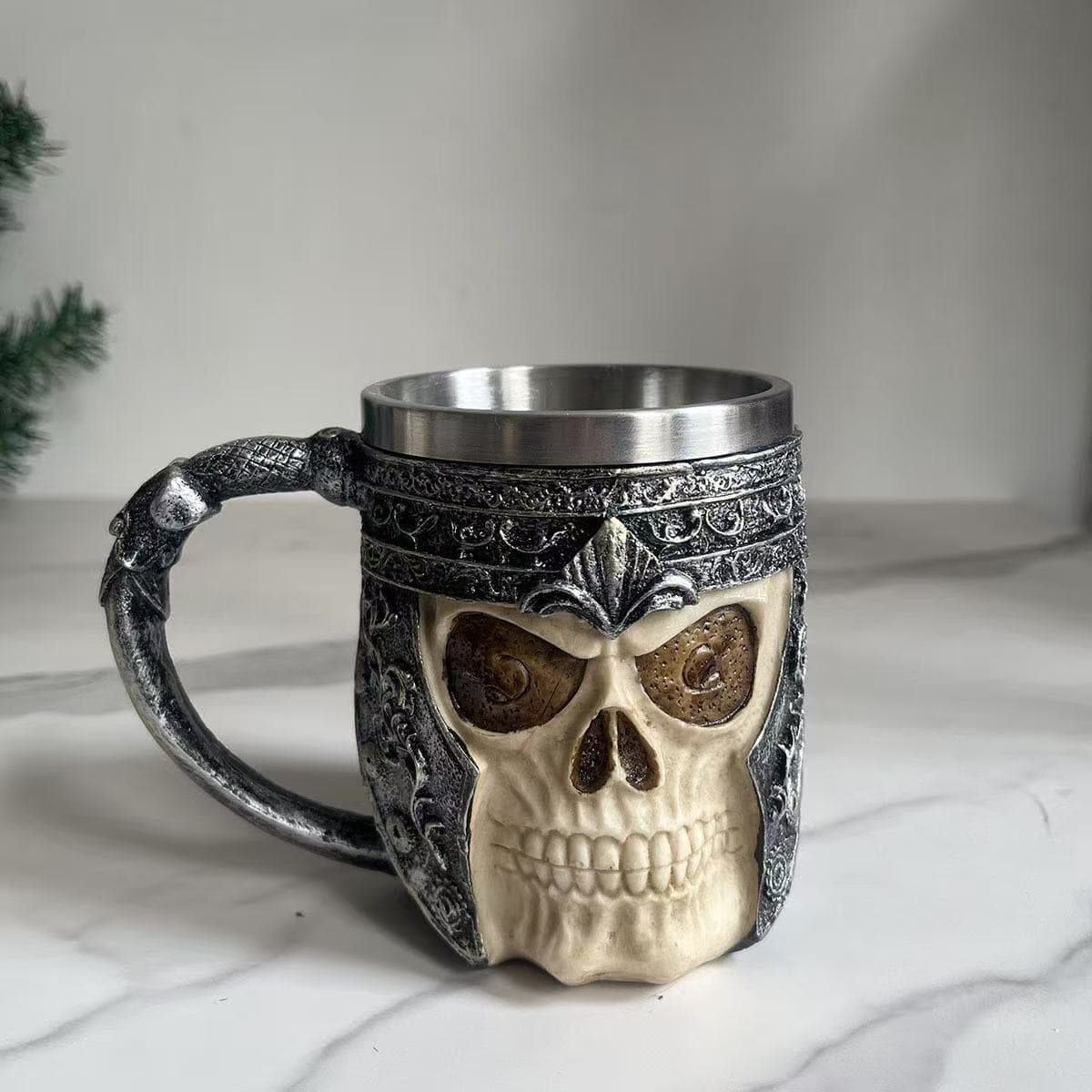 Skull Stainless Steel Beer Mug, Vintage Embossed Resin Drinkware, Personalized Creative Coffee Mug, Halloween Decoration