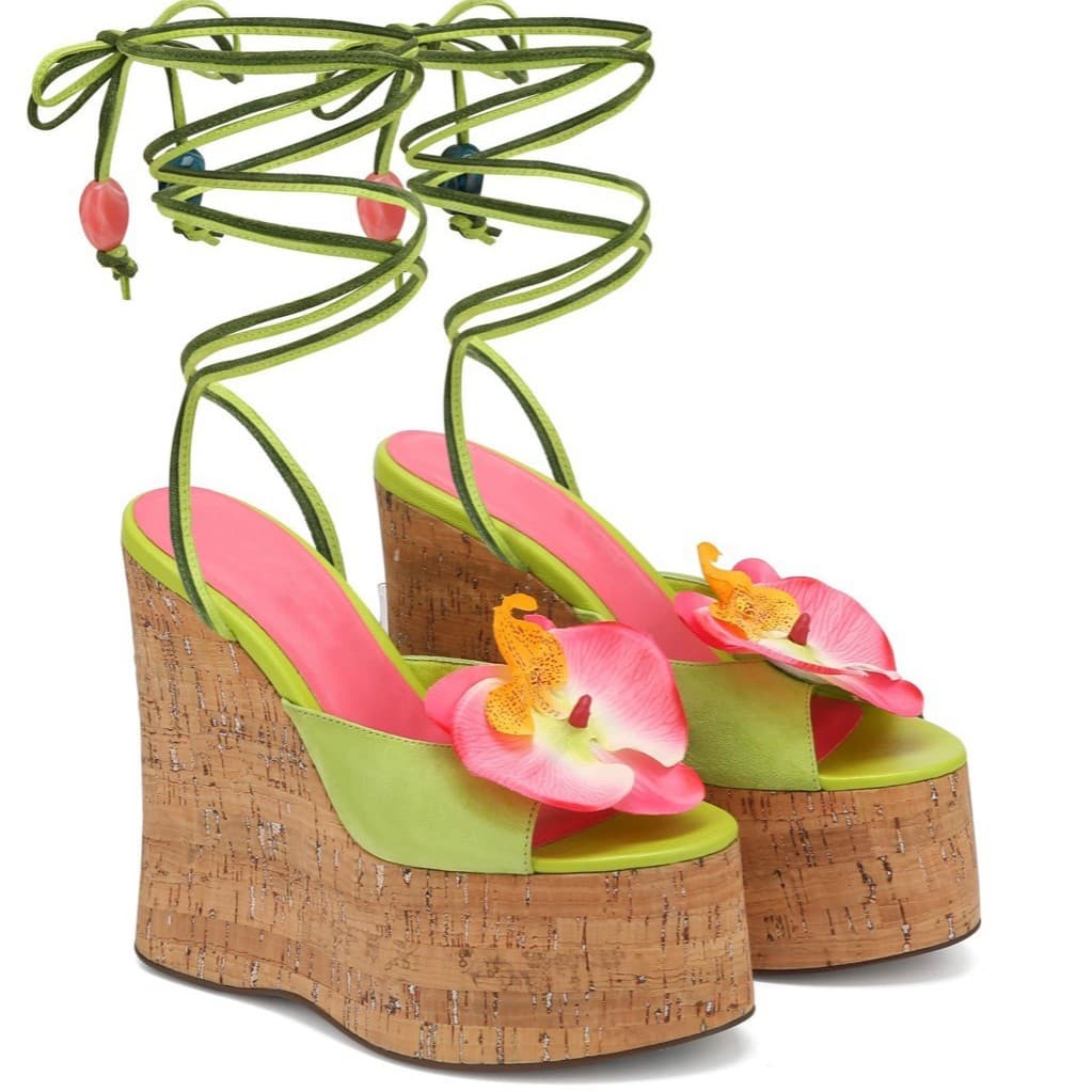 12cm French Retro Gentle Style Fairy Vacation Versatile Sandals with Bow Wedge Heel Platform High Heels