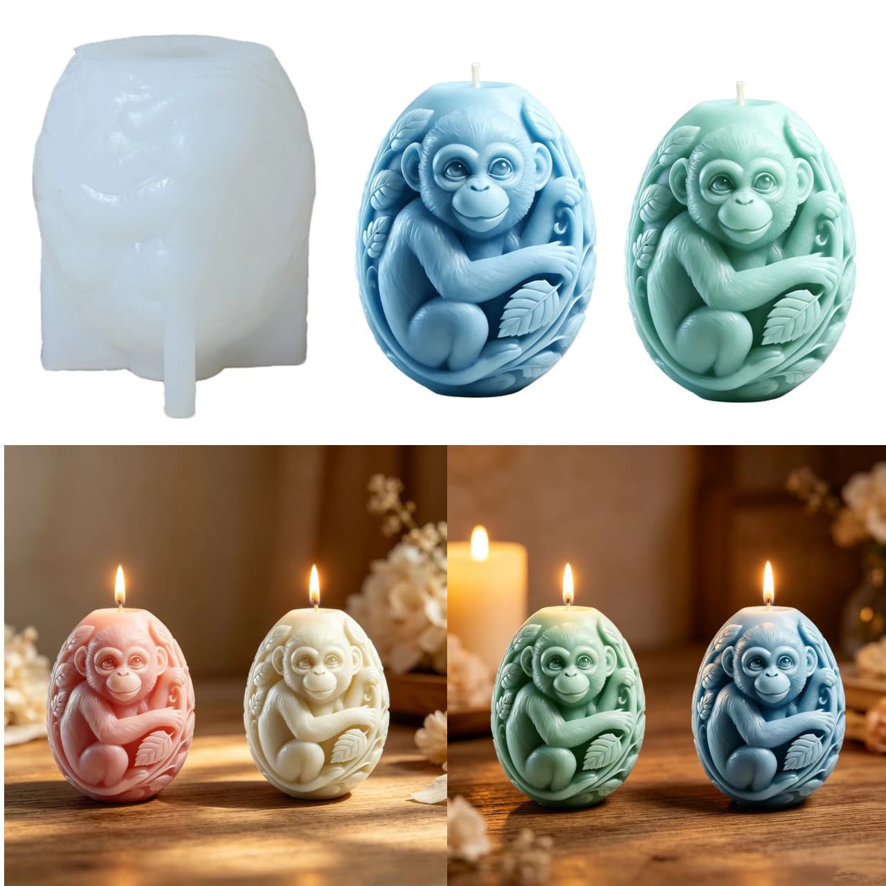3D Monkey Egg-Shaped Mold for Aromatherapy Candle Plaster DIY Silicone Mold Epoxy Resin Ornament Mold