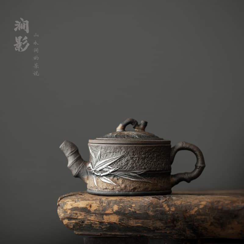Creative Bamboo Teapot Household Ceramic Hand-Held Teapot with Filter Tea Single Pot New Chinoiserie Retro Pottery Teapot Tea Water Kettle