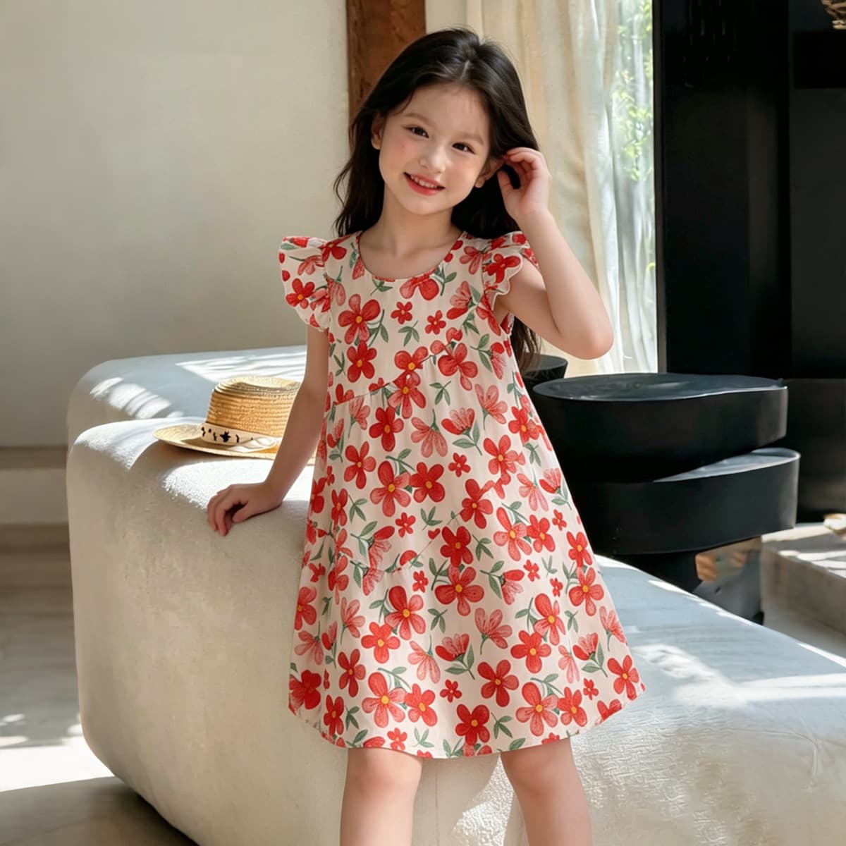 Baby girl cotton silk skirt 2026 summer new style girl flying sleeve floral skirt little girl super nice clothes dress