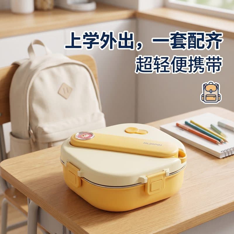 PP Silicone Sealed Kids Lunch Box, Portable Bento Box for Elementary Students, Compartmented, Leak-Proof, No Flavor Mixing, Easy to Clean, Convenient for Outings