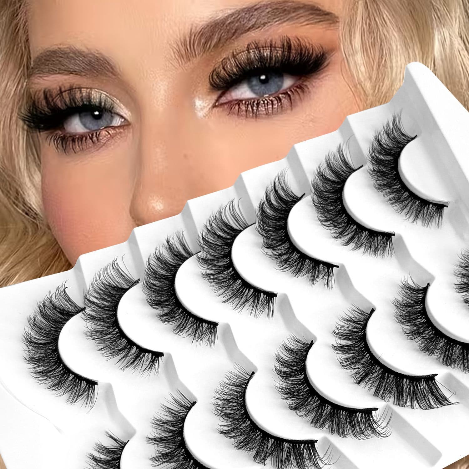European and American new product 7 pairs of false eyelashes, naturally thick and curled, imitation mink eyelashes, eye tail lengthening eyelashes wholesale