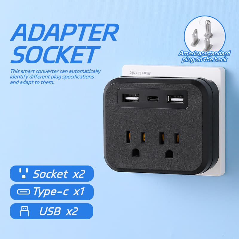 Cross-border supply of American standard 110V converter socket USB+type-c fast charging socket extension black