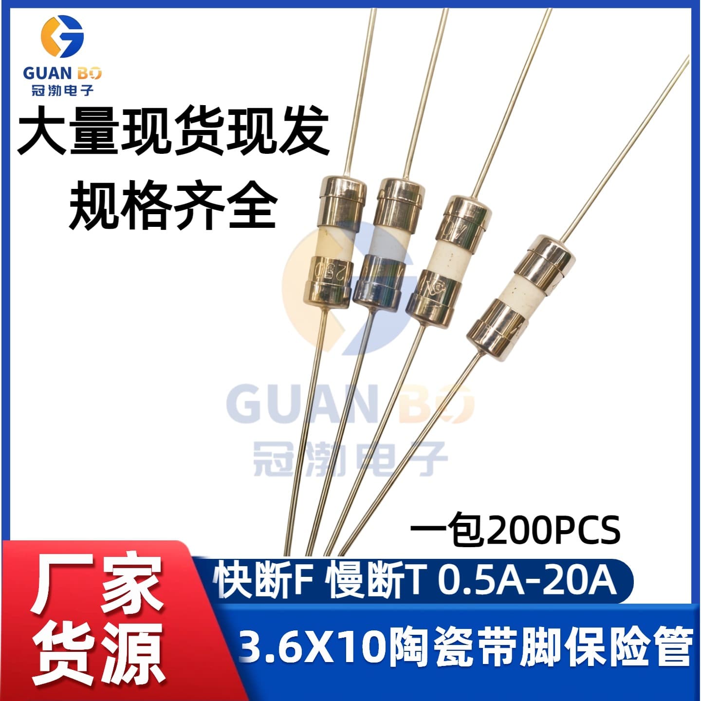 3.6*10 Ceramic Wire Lead Fuse Tube 0.5A 1A 2A 3A 5A 6.3A 10A 15A 250V Fuse with Wire