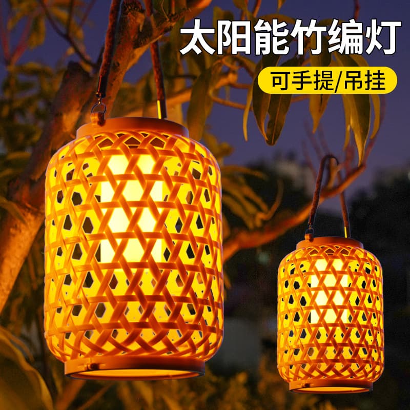 Solar Chinese Lantern Outdoor Bamboo-Style Hanging Decorative Light for Garden, Tree, Courtyard, Spring Festival Atmosphere Light