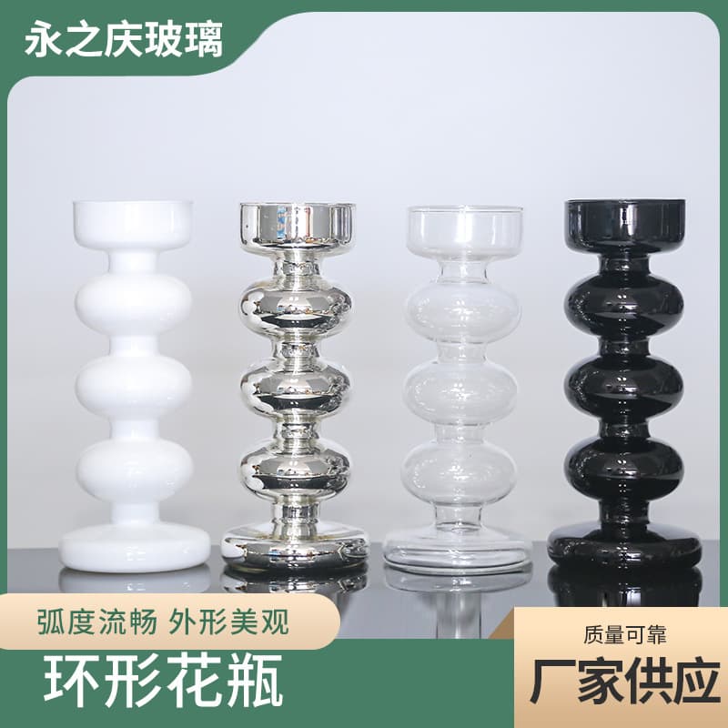 Modern simple glass vase hydroponic flower arrangement bottle desktop hotel model room soft decoration ring vase