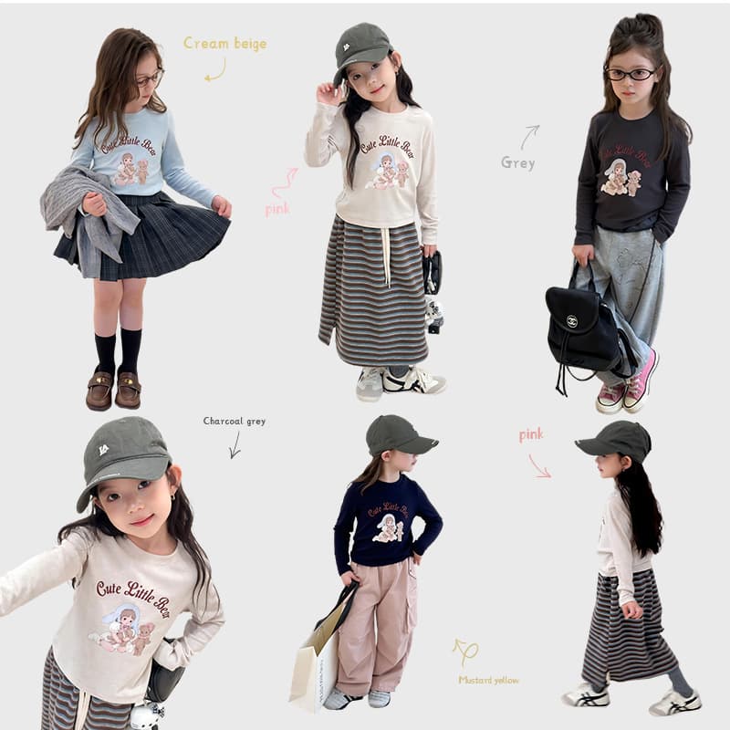 Aimobaby Children's Chic Base Layer 2025 Autumn, Girls' Slim-Fit Cartoon Cashmere Colored Cotton Ribbed Long-Sleeve T-shirt