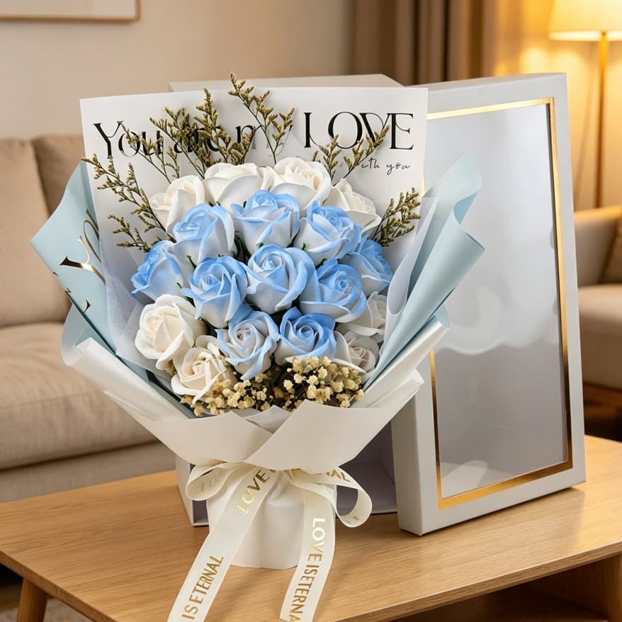 Factory Direct Cross-Border Valentine's Day Rose Preserved Flowers Baby's Breath Dried Flowers Artificial Bouquet Valentine's Day Gift