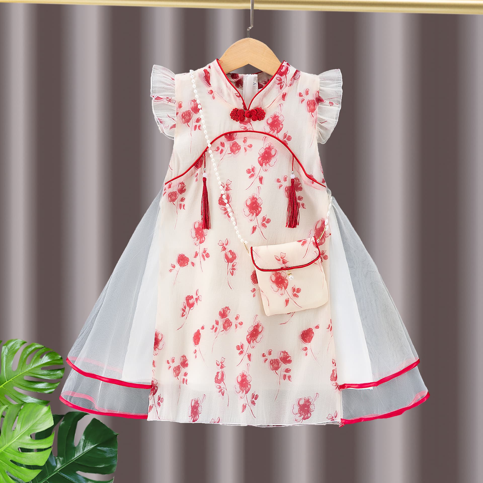 Children's Cheongsam Dress Breathable Summer New Style Children's New Printed Cheongsam Skirt Chiffon Skirt Hanfu Skirt Princess Dress