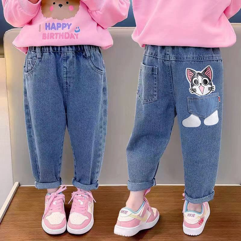 Spring and Autumn Style Girls' Jeans, Loose Long Pants for Young and Medium-Sized Children, Dad Pants for Kids, Korean Style Children's Pants Wholesale from Manufacturer