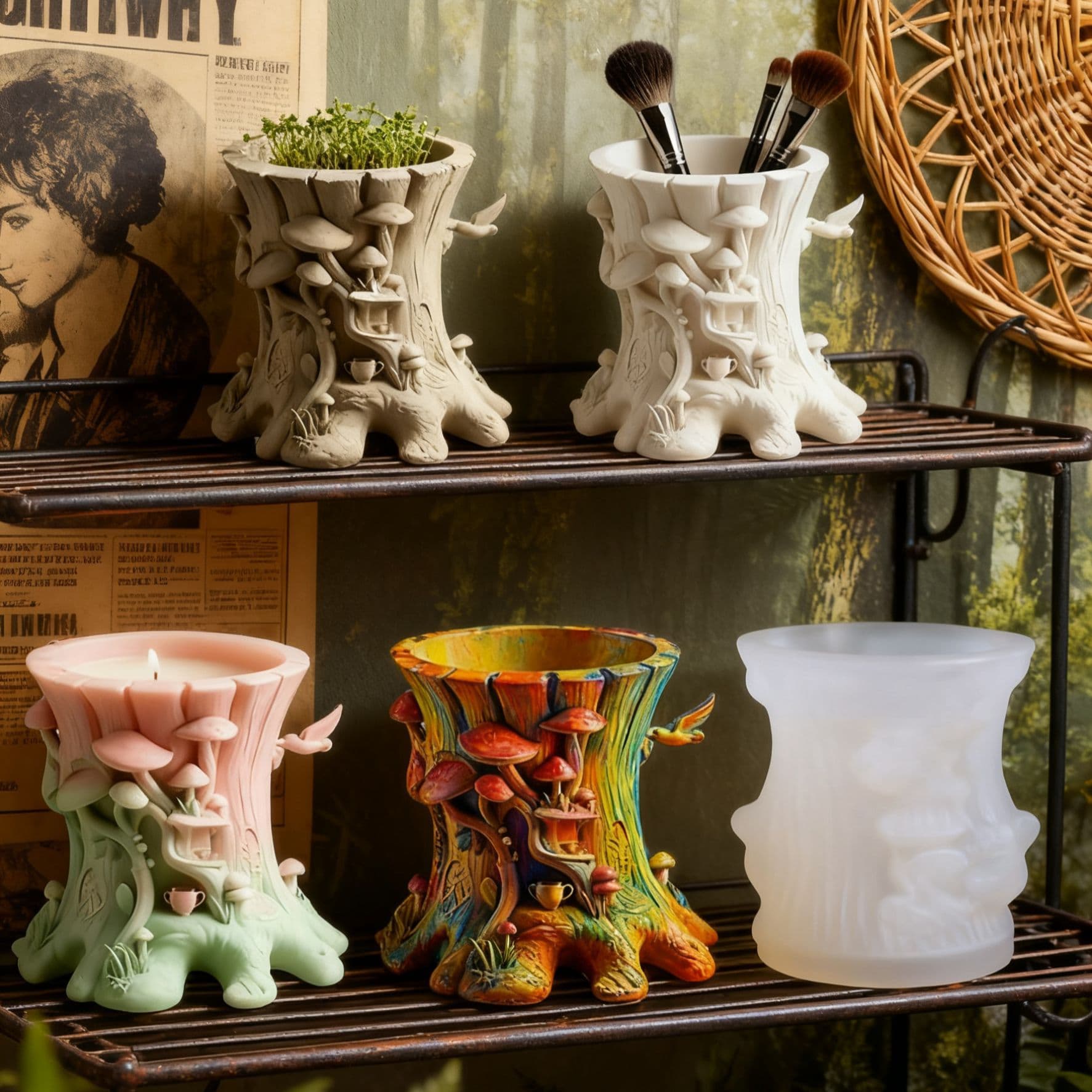 Sweet Honey DIY Drip Film Scented Candle Cup Silicone Mold Storage Container Tree Stump Flower Pot Gypsum Grinding Tool