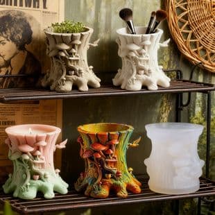 YinDian Tree Stump Aromatherapy Plaster Cup Mold DIY Resin Storage Cup Flower Pot Ornament Silicone Mold