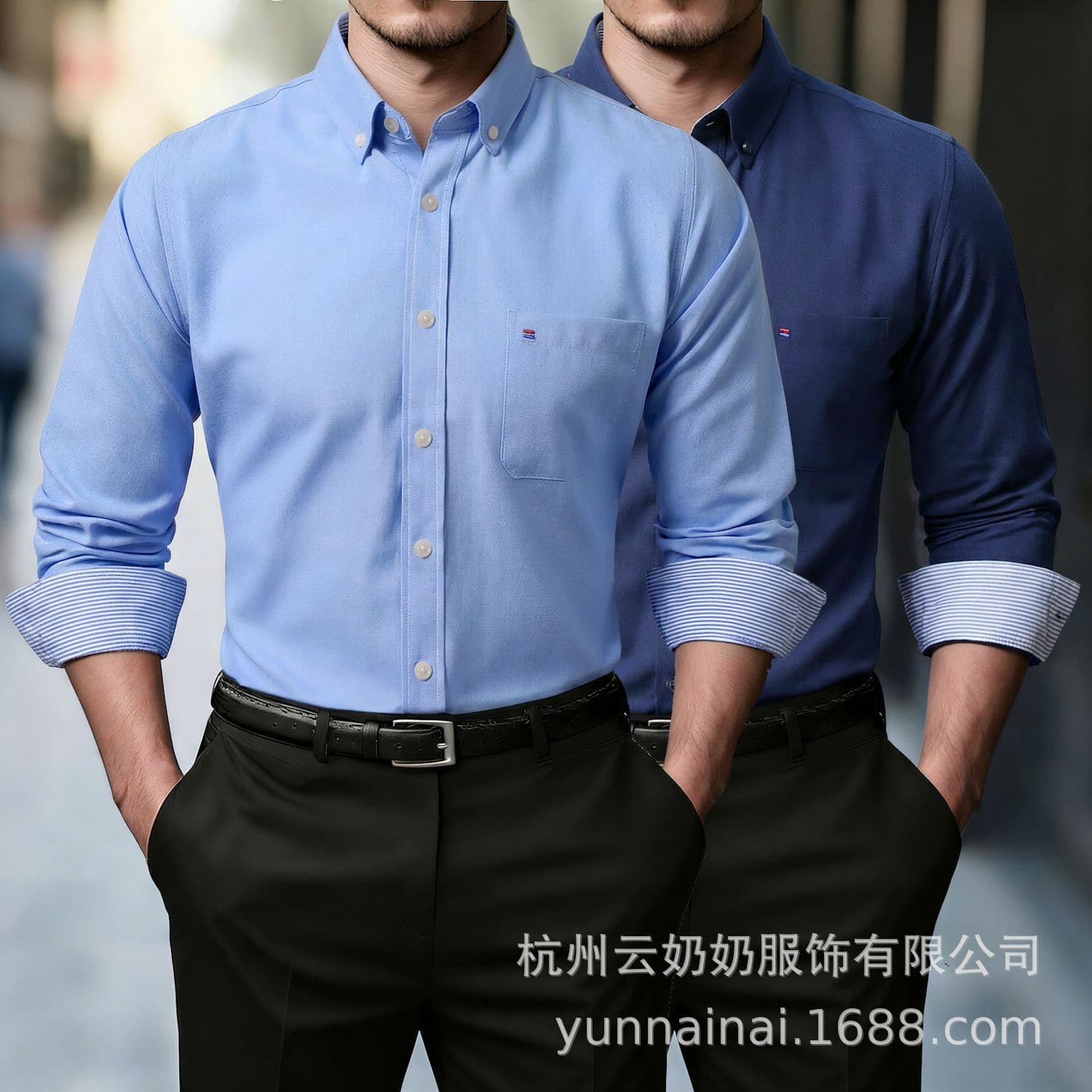Cross-border AliExpress Spring New Men's Solid Color Shirt Basic Slim Fit Long Sleeve Pocket Shirt Men's Clothing