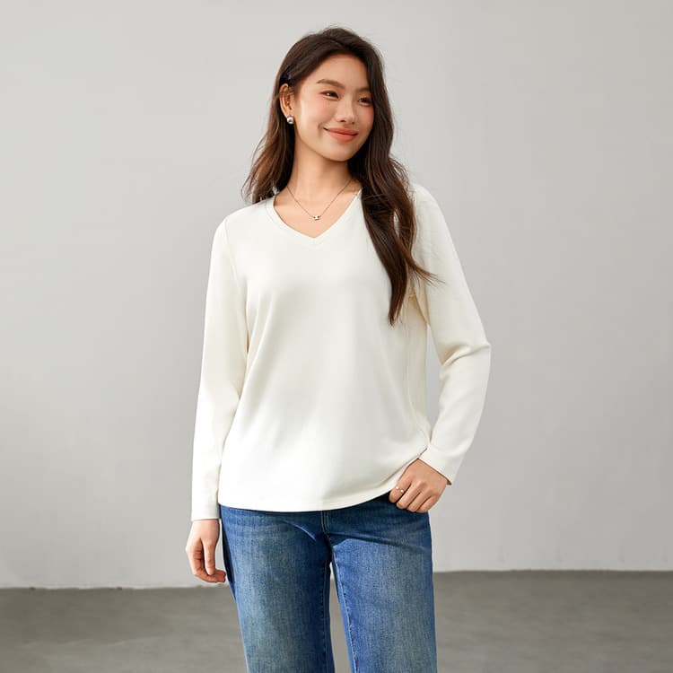 【Gentle and Elegant Unrestricted T-Shirt】Xianlixiu Plus-Size Women's Clothing, Comfortable and Versatile V-Neck Top for Curvy Girls, Autumn New Arrival