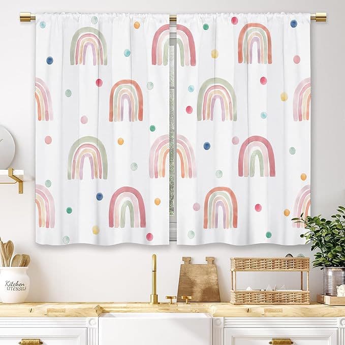 New Cross-Border Pink Rainbow Bridge Print Curtain for Kitchen, Cafe, Restaurant, and Home Decoration